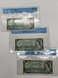 1967 Canada $1 Consecutive x3 UNC-65 GEM CCCS BC-45b Beattie-Rasminsky - Picture 1 of 10