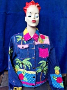 BEREK von NEIMAN MARCUS Pailletten Strand Ananas Kokosbaum Blazer Gr. M ❤️b1 - Bild 1 von 12