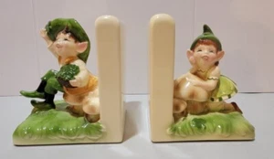 RARE ESTATE 1960's GORHAM JAPAN CERAMIC BOOKENDS GIRL BOY LEPRECHAUNS PERFECT! - Picture 1 of 10