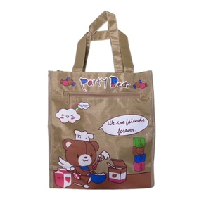 New Japanese Rilakkuma Party Bear Beige Nylon Square Lunch Tote Bag - Picture 1 of 4