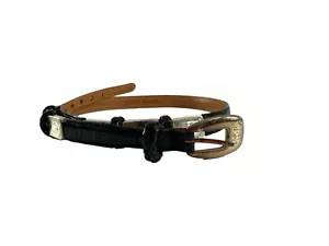 Brighton Womens Belt Size Large Black Silver Colored Metal 90303 Thin Western - Picture 1 of 7
