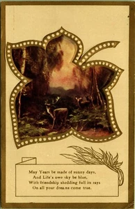 Friendship, Dreams Come True Leaf inset Buck Doe autumn Embossed Postcard - Picture 1 of 2