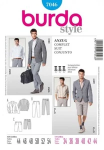 BURDA 7046 MEN'S SUIT Sewing Pattern Sizes 34-44 Skill: ADVANCED - Picture 1 of 5