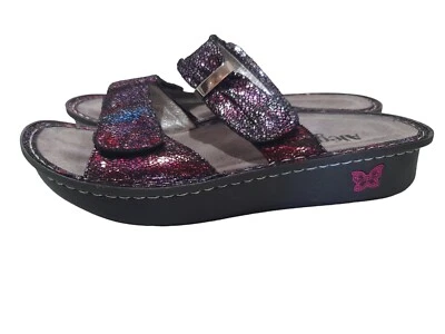 alegria karmen metallic leather multicoloured rip pull slip on slides sandals 40 - image 1 of 4