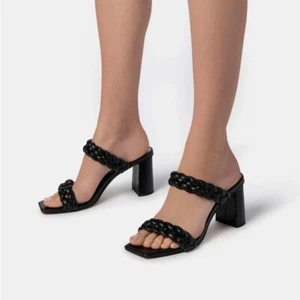 Dolce Vita Paily Heeled Sandals Black Stella Braided Straps Slip On  Size 7.5 - Picture 1 of 8
