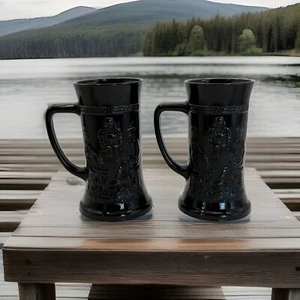 Vintage Diadem Glas Schwarz Stein Krug Bierkrug Pub Szene Indiana Glas. Set 2 - Bild 1 von 6