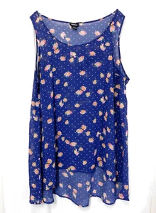Torrid 1 Blue Floral Print Tank Top Plus 1X Chiffon Round Neck - Picture 1 of 7