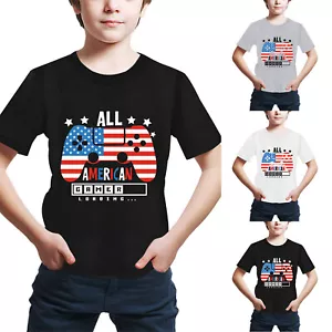 Boys Short Sleeved T Shirt Independence Day Game Machine Letter Youth Tee
