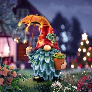 Solar Outdoor Statues Gnome Garden Decor, with LED Blue  - Picture 1 of 7