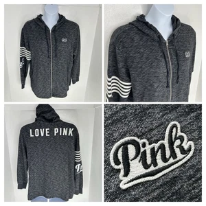 Victoria’s Secret PINK Hoodie Damen Large grau LOVE PINK Sweatshirt mit durchgehendem Reißverschluss - Bild 1 von 13
