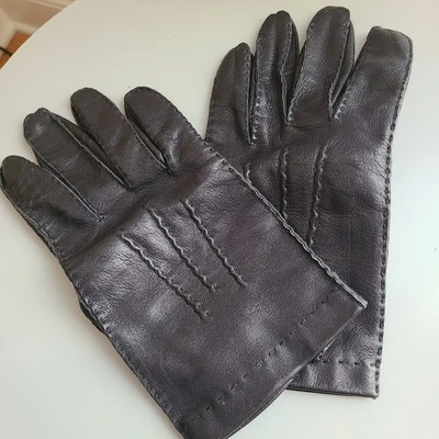 Guantes de cuero negro vintage Aris cosidos a mano antron forrados de nailon estilo de conducción Foto 1 de 4