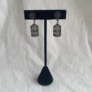Vintage Signed SIAM SILVER Bird Cage Earrings Screw-On - Picture 1 of 5