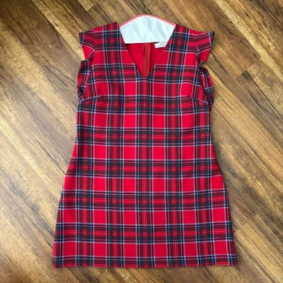 Vestido recto Vineyard Vines rojo tartán a cuadros talla 16 cuello en V manga acampanada vacaciones Foto 1 de 4
