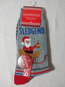 Santa Sledgend Christmas Novelty Crew Socks Cleversocks Men's Size 10-13 - Picture 1 of 4