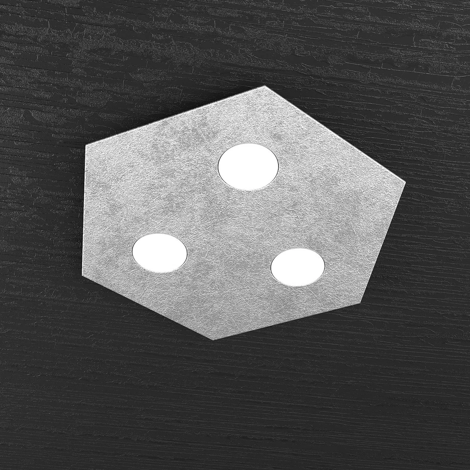 Plafoniera Industrial Esagonale Hexagon Metallo Foglia Argento 3 Luci Led 12X3W - Immagine 1 di 1