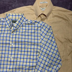 Lot Of 2 Orvis Button Down Shirts Mens Med Yellow Plaid Long Sleeve Wrinkle Free - Picture 1 of 15