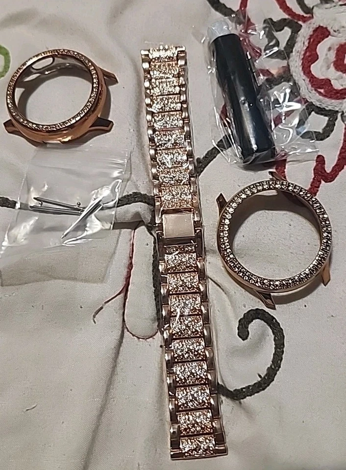 Smart Watch Band 40mm Bling Rhinestone Rose Gold With 2 Face Plates New In Box - Image 1 of 1