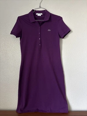 Vestido polo Lacoste para mujer talla 34 piqué púrpura manga corta túnica golf tenis mini Foto 1 de 4