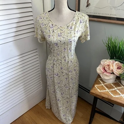 Vintage FASHION BUG Womens Dress 8 Yellow Floral Pleated Maxi Retro 90s Cottage - Image 1 of 4