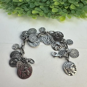 SILPADA Oxidized Roman Coin Charm Bracelet 8" Sterling Silver Statement - Picture 1 of 12