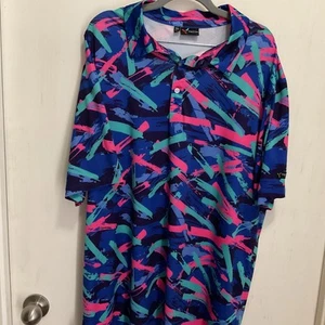 Herren Attack Golf Shirt XXL Bright Abstract Print Teal Rose, Blau Neu ohne Etikett Zustand - Bild 1 von 5