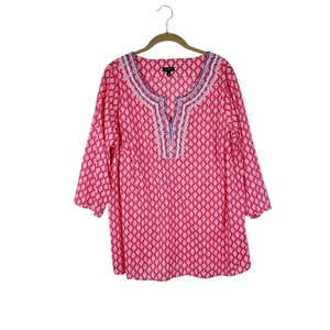 Talbots bestickte Tunika Top rosa Medaillon Foulard leichte Baumwolle 1XP - Bild 1 von 7