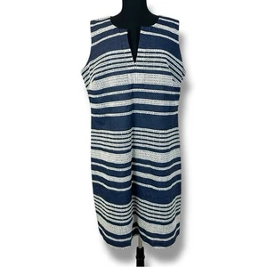 Karl Lagerfeld Striped Navy and White Sleeveless Embroidered Dress 16 - Picture 1 of 11