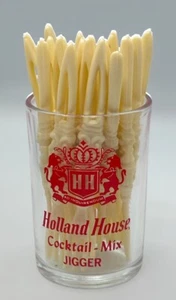 Vintage Holland House Jigger Cocktail Mix Shot Glass & 16 Cocktail Forks Plastic - Picture 1 of 11
