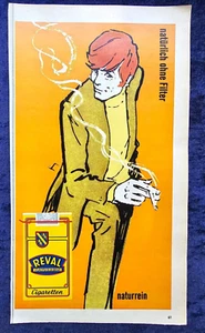 Reval ohne Filter Zigaretten, originale Werbung aus 1970  Zeichnung: Peter Grimm - Picture 1 of 1