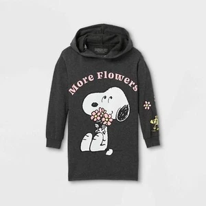 NWT PEANUTS Snoopy Girls Hooded Sweatshirt Dress More Flowers So comfy! XS M L - Picture 1 of 2
