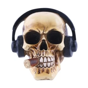 Halloween Decor Resin Cool Skull Black Headphones Cigar Boss Home Display Gift - Picture 1 of 20