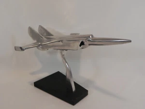 Vintage Machined Metal Fighter Jet Plane w/ Stand, Wood Base - Picture 1 of 23