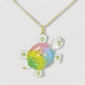 Happy Turtle Necklace Rainbow Glass Pendant on 18" Gold Plated Chain Gift - Picture 1 of 2