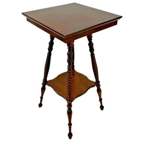 Antique Victorian Square Table with bottom shelf two tier Solid Mahogany Cover