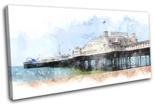 Brighton Pier Watercolour Landmarks SINGLE CANVAS WALL ART Picture Print - Picture 1 of 1