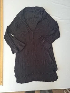 Ladies V Neck Top South Beach Size 10 Black Roll Tab Sleeve 732 - Picture 1 of 13