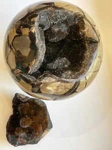 Very Fine 5.5-inch dia. Septarian Sphere - Hollow Display Crystal w/Cap Opening - Picture 1 of 19