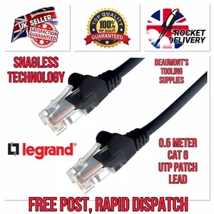 Legrand 0.5M BLACK CAT6 Ethernet Gigabit Lan Network Cable (RJ45) Patch Cable - Picture 1 of 2