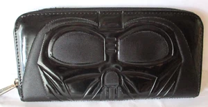 RARO portafoglio pochette Loungefly nero vernice zip Star Wars Darth Vader - Foto 1 di 3