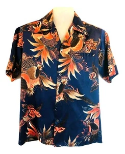 Vintage Navy Blue Men's Hawaiian Shirt Fashions by Loke Size S Tori Richard Ltd - Bild 1 von 4