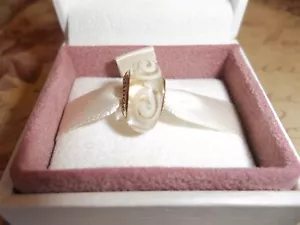 Autentico Charm Pandora Oro 14ct Vetro di Murano - Giri Bianchi 750509 - Foto 1 di 3