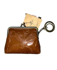 Patricia Nash Leather TOOLED FLORENCE Coin Purse Key Chain Rings- NEW- CUTE!!! - Picture 1 of 8