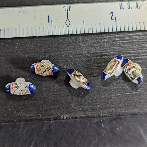 Antique Diminutive Imitation Fabric Shank Buttons Lot of 5 Cover