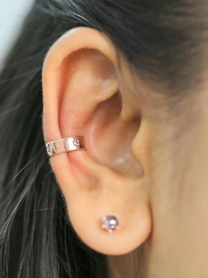 Brazalete redondo negro gris diamante oreja oro amarillo blanco rosa 14K KD1076 Foto 1 de 4