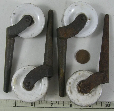 4 Antique Furniture Castors Metal With Porcelain Wheels #5 Cover