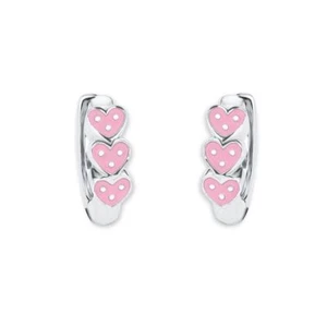 Prinzessin Lillifee Mädchen Ohrringe 3 rosa Herzen Creolen Echt Silber 925 Neu - Bild 1 von 4