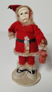 Vintage Japón 5" Papá Noel Fieltro Mica Cartón Chenille Navidad Putz Decoración - Imagen 1 de 6