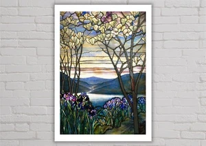 Art print Tiffany Magnolias and Irises stained glass poster wall Art picture - Picture 1 of 18