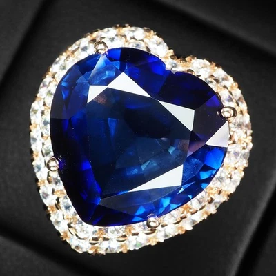 925 Sterling Silver Vanilla Gold Rings Gorgeous Blue Tanzanite Heart 25.25Ct Foto 1 de 4