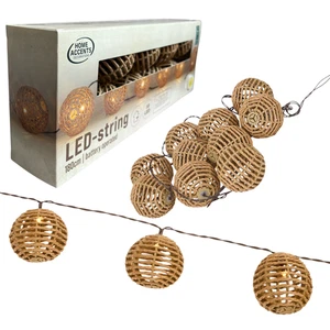 Catena Luminosa Rattan Decorazione Boho Batteria Home Accents 1,8m 10 LED ø7cm Bianco Caldo  - Foto 1 di 5